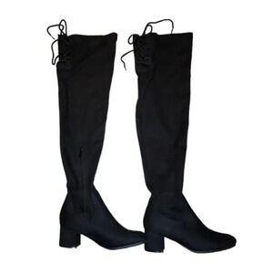 NEW Dream Pairs Women Black Over Knee High Faux Suede Tie Back Side Boots Sz 9.5
